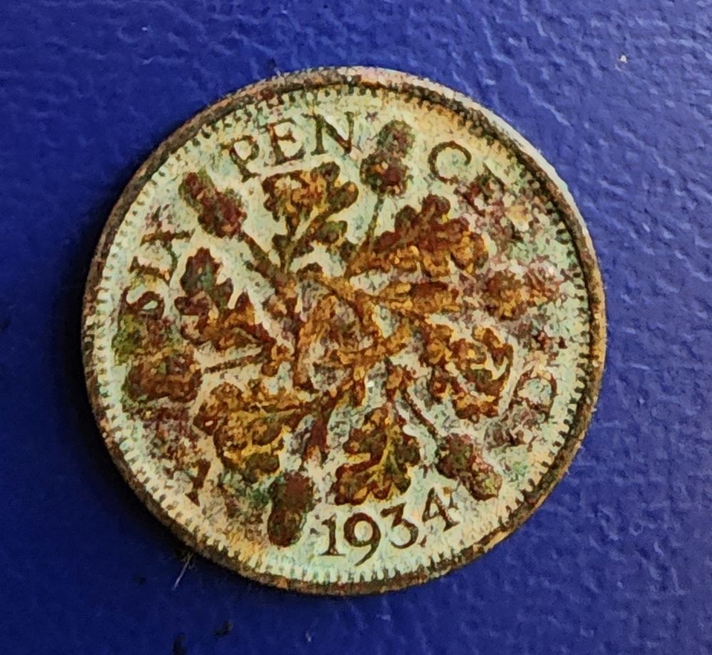 1934 sixpence, reverse