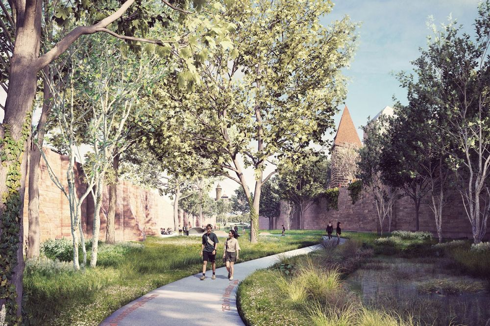 So könnte der Stadtgraben 2030 zur Urbanen Gartenschau aussehen. Visualisierung: Sinai Gesellschaft von Landschaftsarchitekten mbH