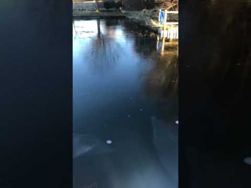 Spooky sound of frozen canal from inside narrowboat #ice #canal #narrowboat #winter #weather