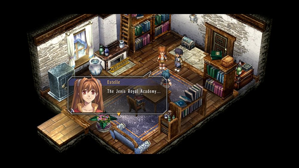 Screenshot from the game Trails from the Sky, with the character Esetelle saying "The Jenis Royal Academy..."