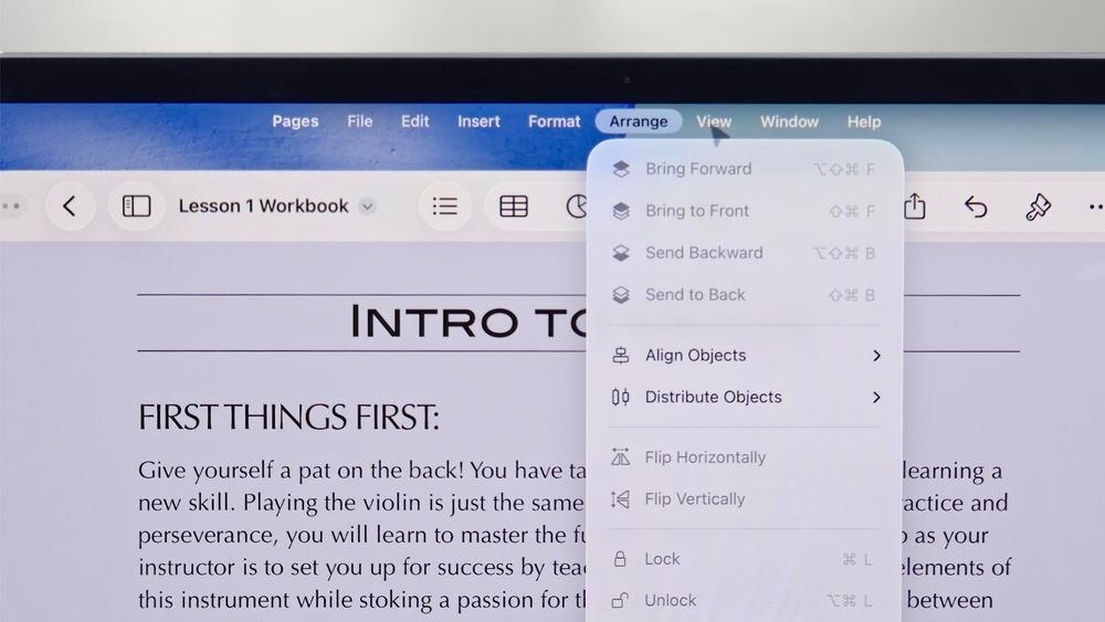 Marketing image of iPad menu bar in Pages