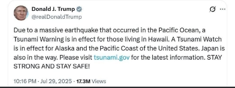 Trump post about tsunami warning 