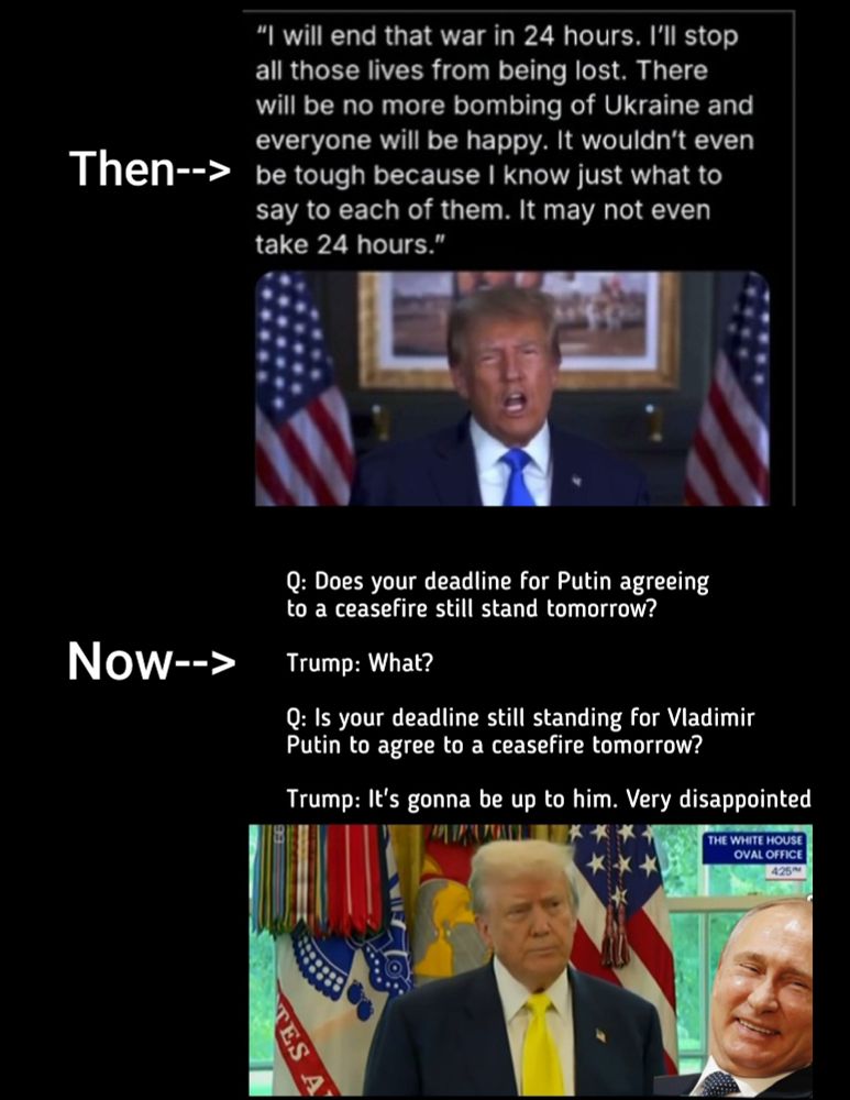 Trump campaign- i will end the war in Ukraine in 24 hours

Trump now- it's up to putin