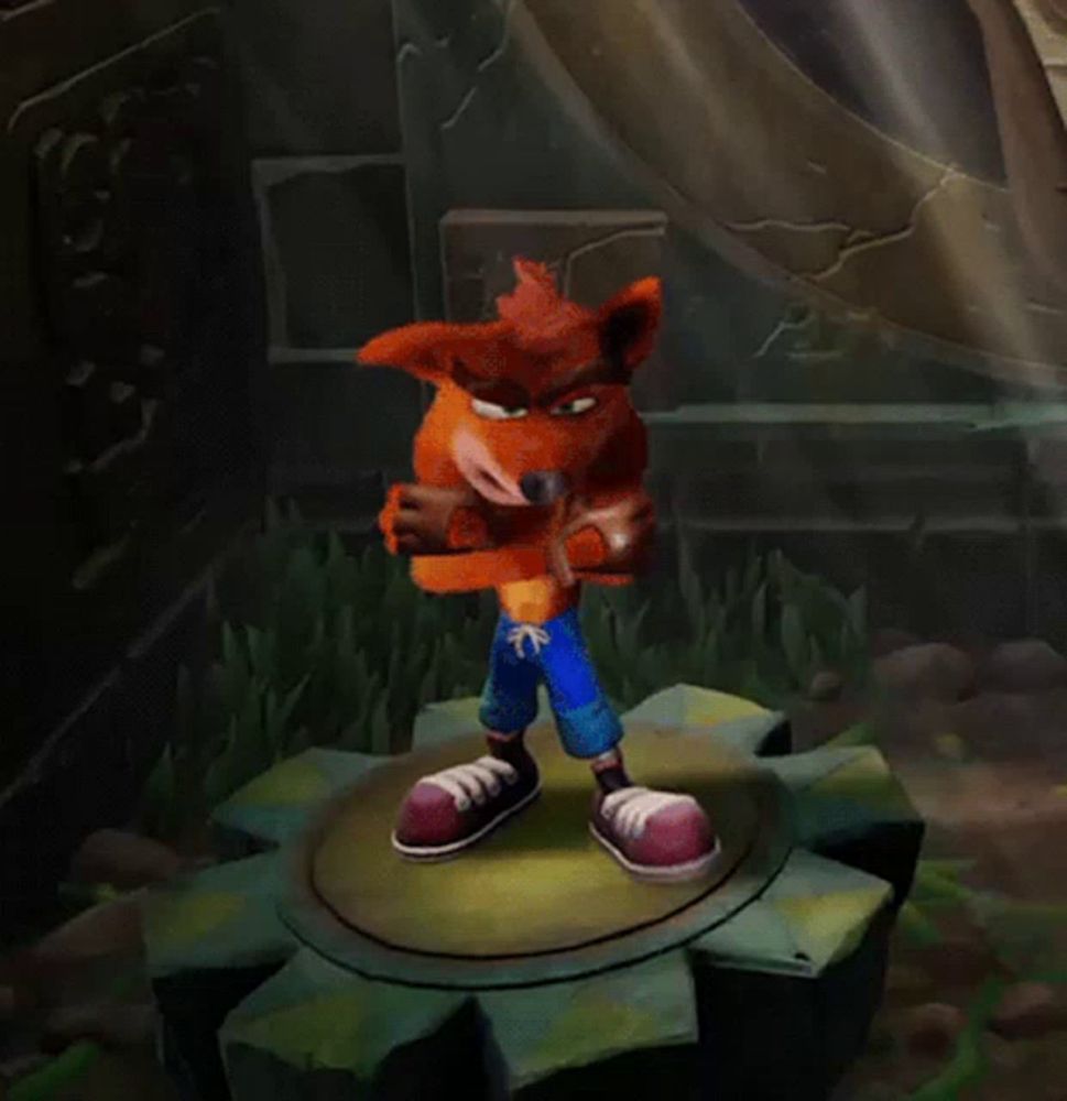 crash bandicoot from crash bandicoot is standing on a gear