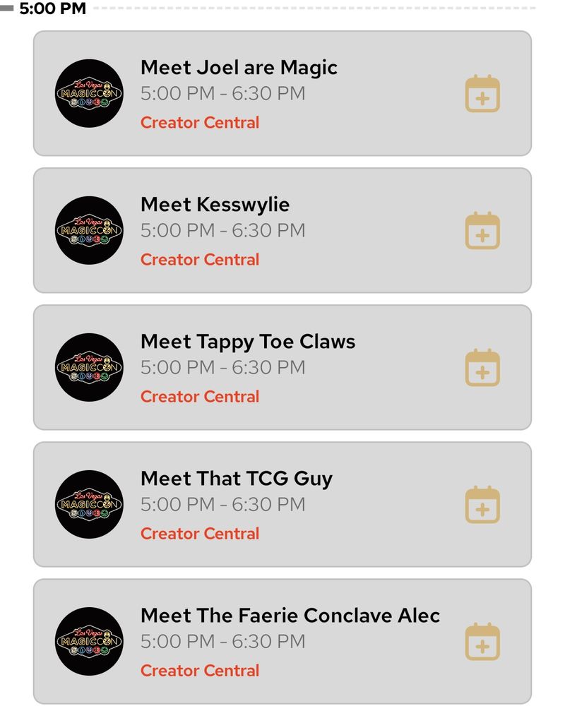 A list of the cool people meet & greeting this friday 5pm at magiccon vegas!