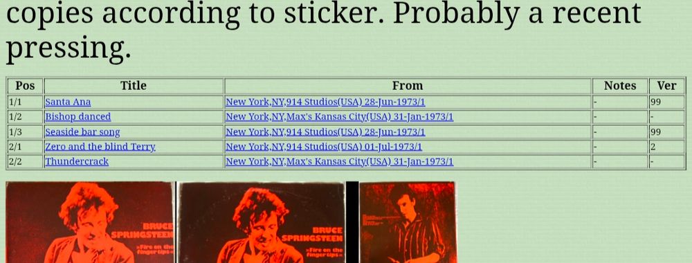 Track listing for early Springsteen bootleg.