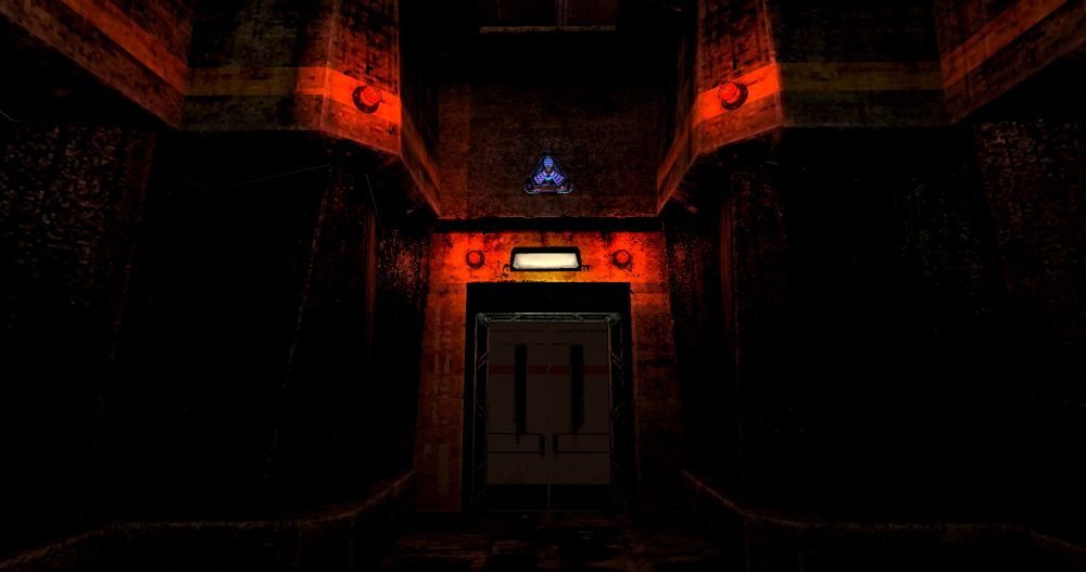 Screenshot of the VR game "Hello Cruel World" of a section of map in PS1 pixelization on everything.