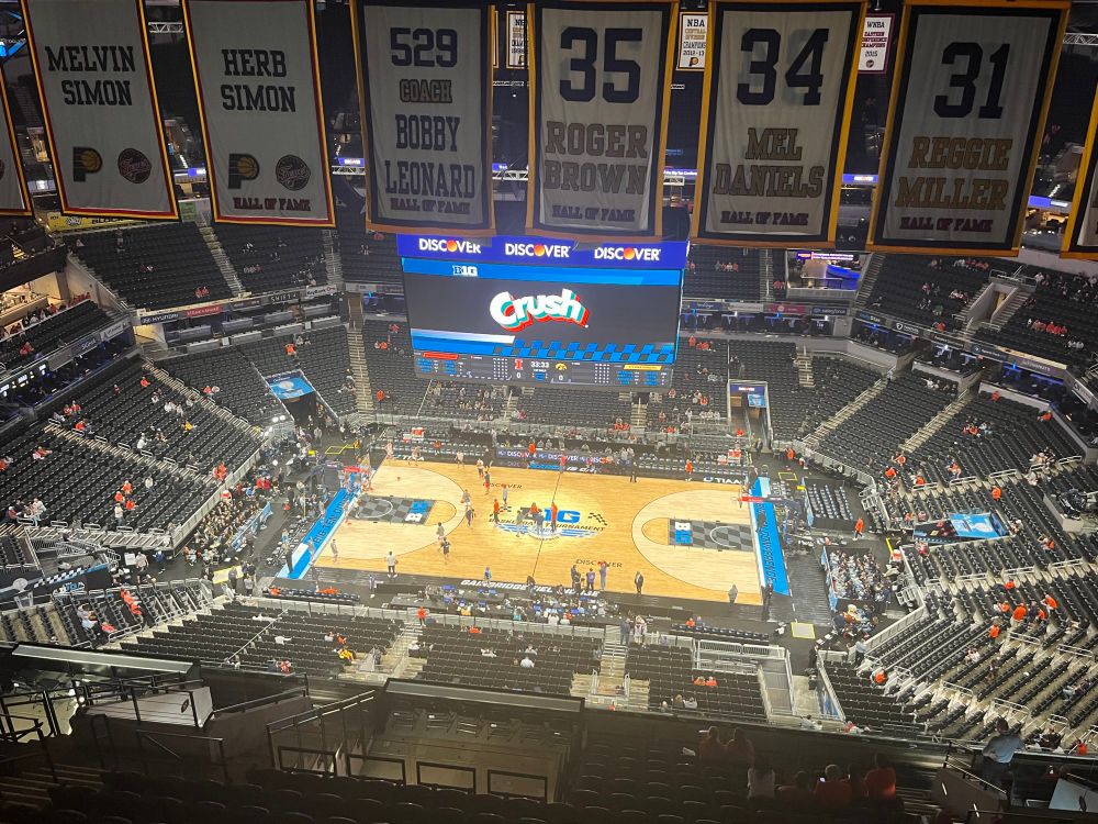 A photo of a basketball court inside Gainbridge Arena 