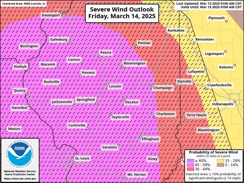 Storm Prediction Center wind outlook for Friday March 14, focused on central Illinois. 