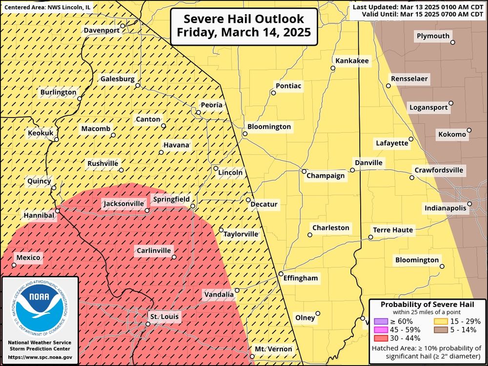 Storm Prediction Center hail outlook for Friday March 14, focused on central Illinois.