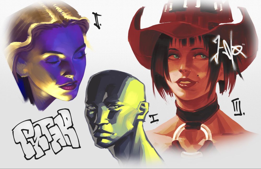 3 portraits featuring i-no from hit game franchise guilty gear