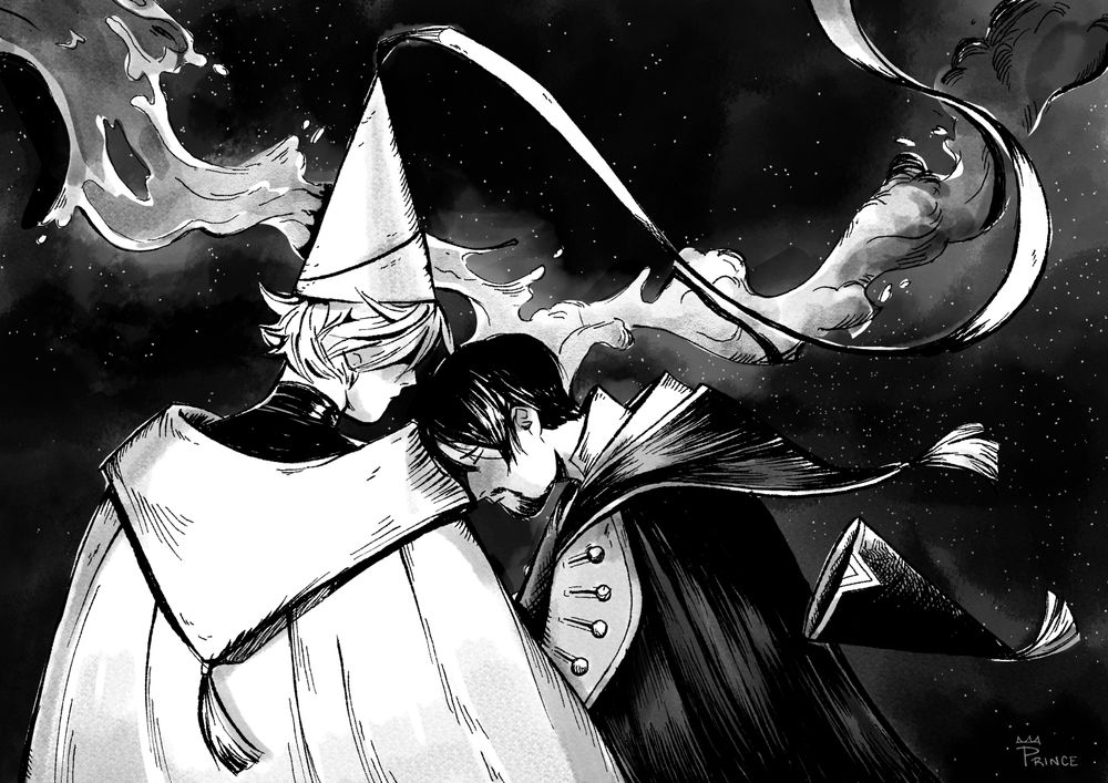 Ilustración de Quifrey y Olruggio del manga Atelier of Witch Hat