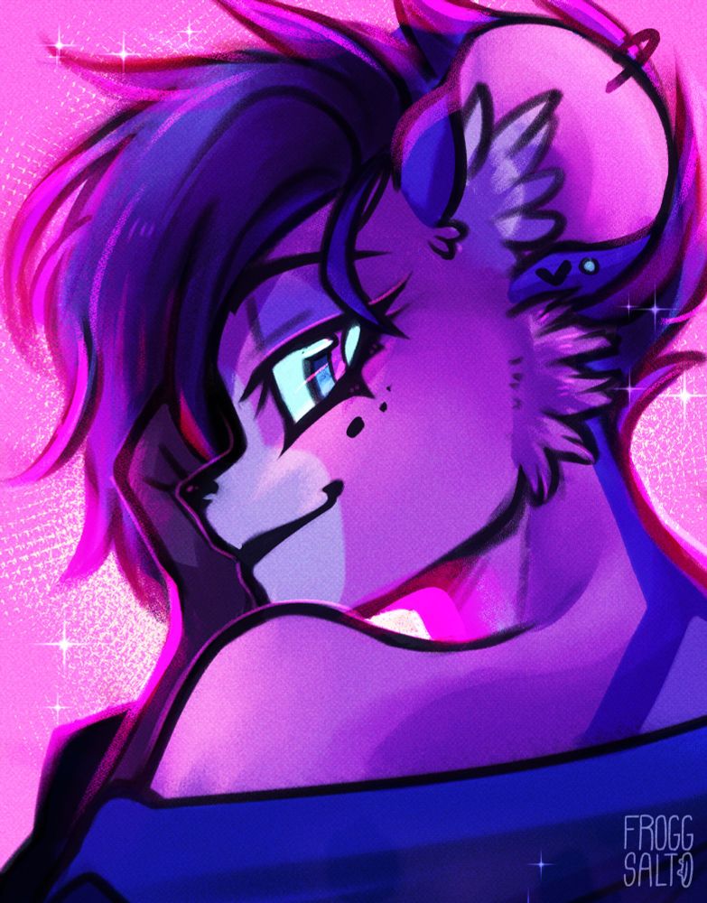 Froggo smugly looking back at the viewer in blue lighting
Pose ref: @0wlo_ 