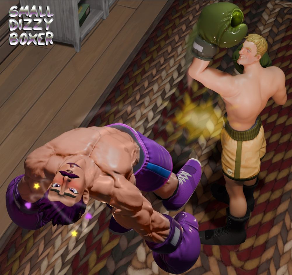 Jonesy (Fortnite) sending Raymundo (my oc) flying across the room from his mighty uppercut leaving Raymundo dizzy and love struck 