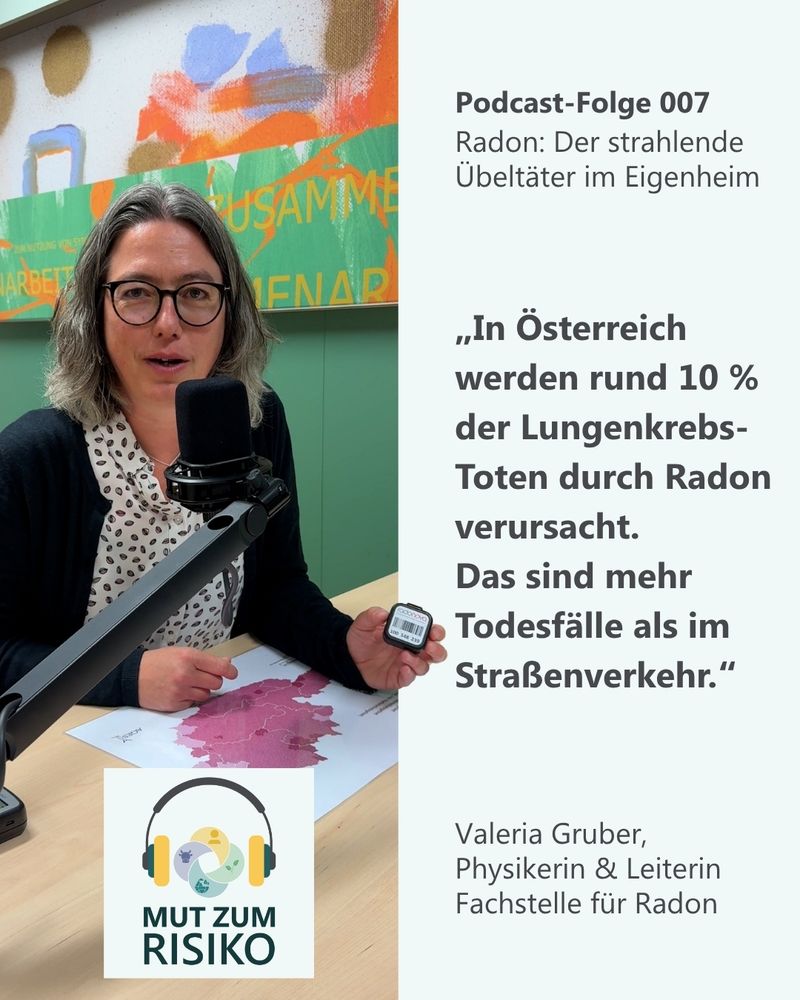 Zitat Valeria Gruber: „In Österreich werden rund 10% der Lungenkrebs-Toten durch Radon verursacht.
Das sind mehr Todesfälle als im Straßenverkehr.“