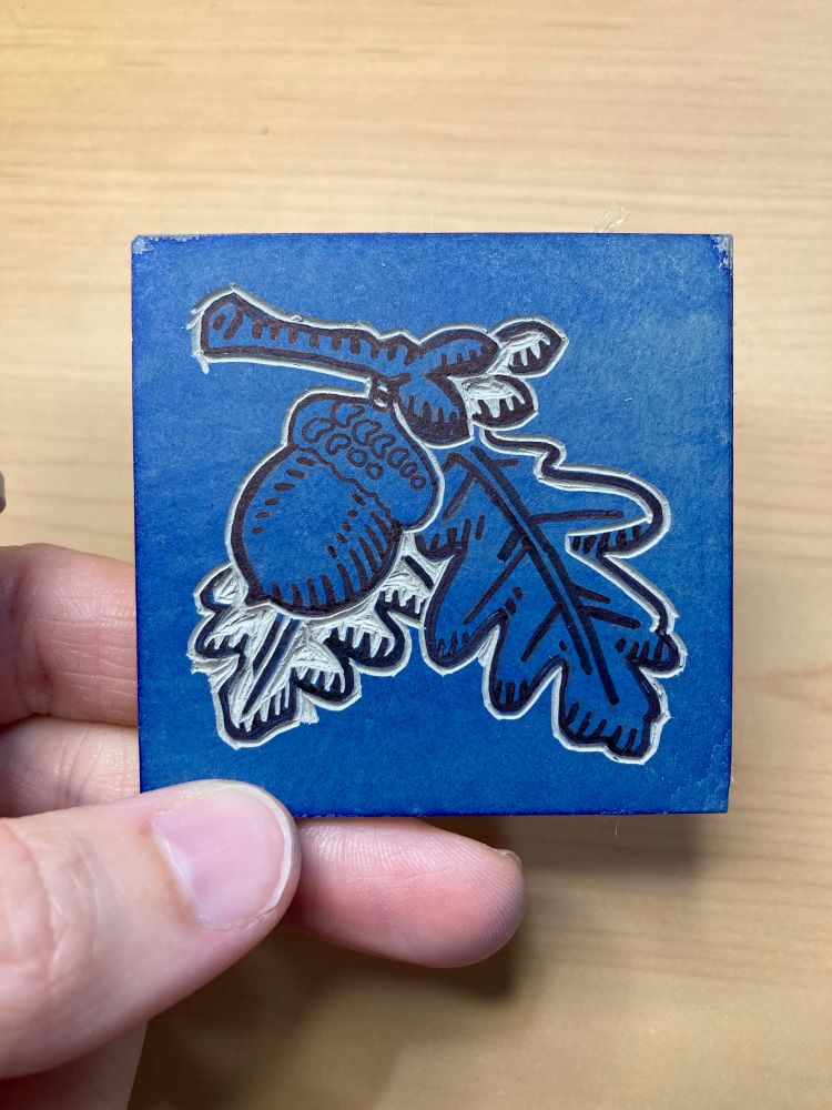 a closeup of the linocut block 