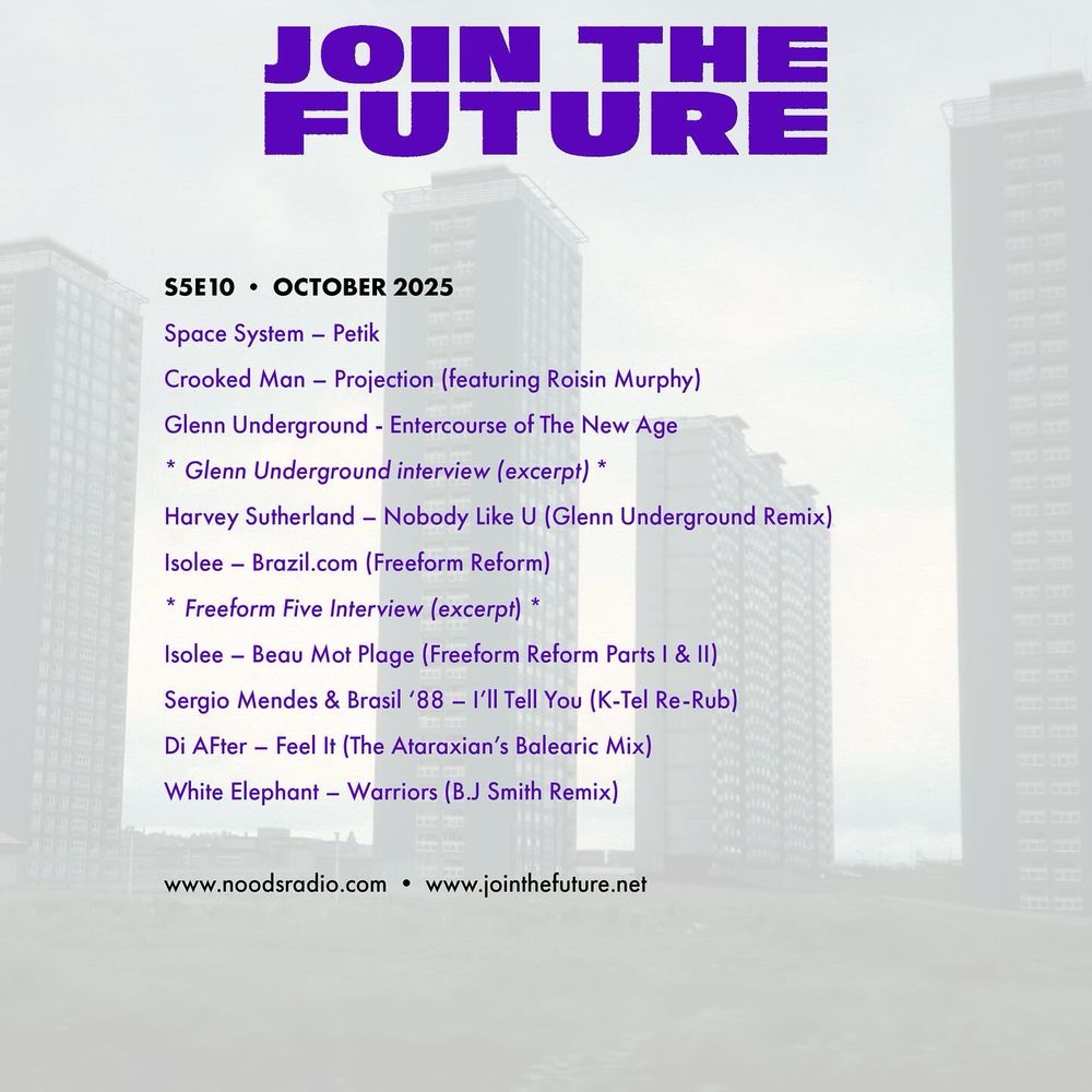 Image containing track listing for S5E10 of Join The Future on Noods Radio