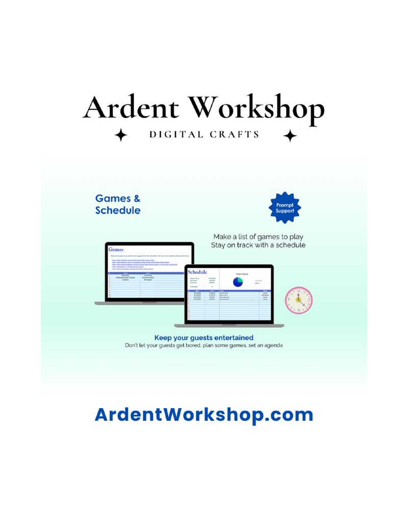 Baby Shower Planner - Games and Schedule - Keep your guests entertained, Make a list of games to play, Stay on track with a schedule