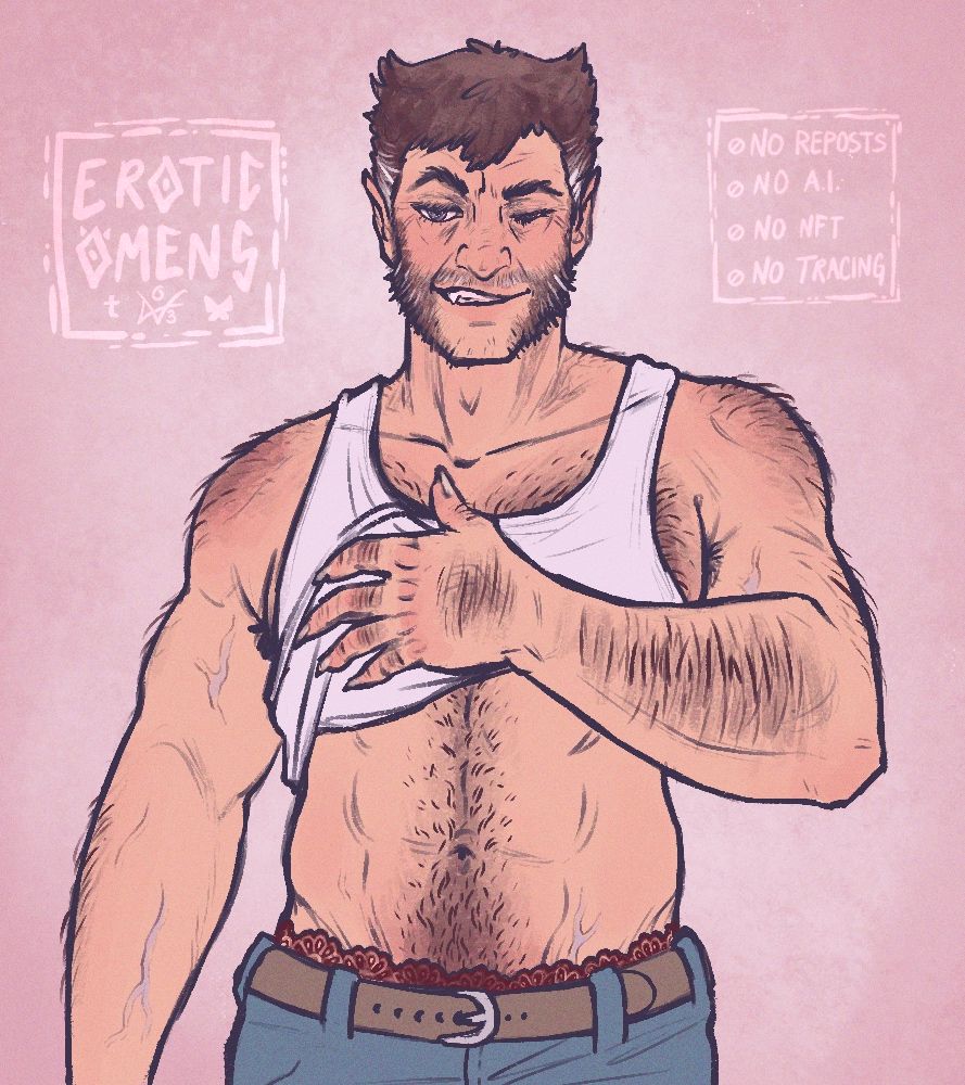 drawing of wolverine showing off his abs like a slut 