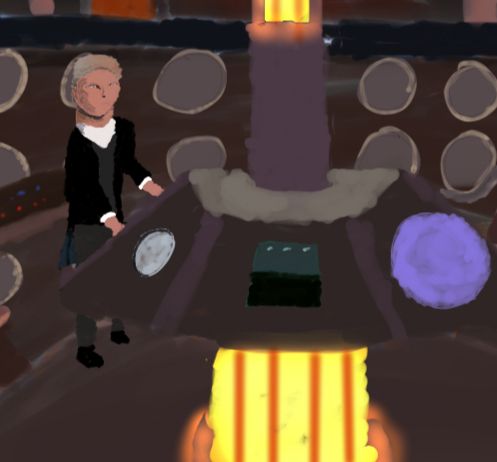 Close-up of the TARDIS interior. The 12th Doctor is piloting.