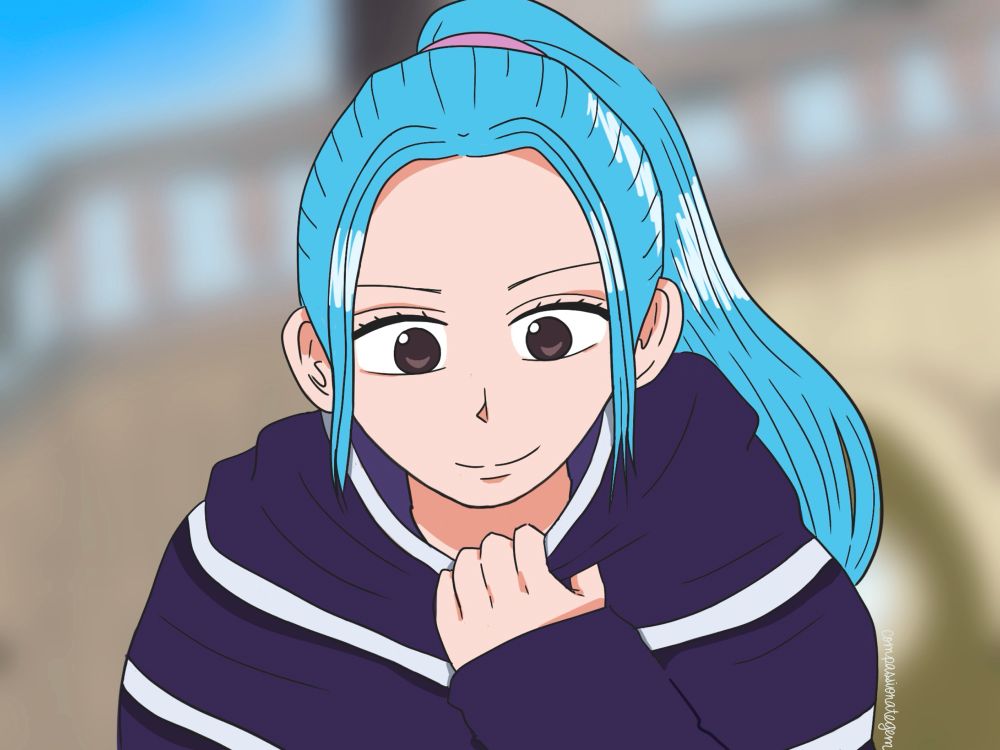 A drawing of Nefertari Vivi from One Piece during the Alabasta Arc. She is wearing a purple cloak.