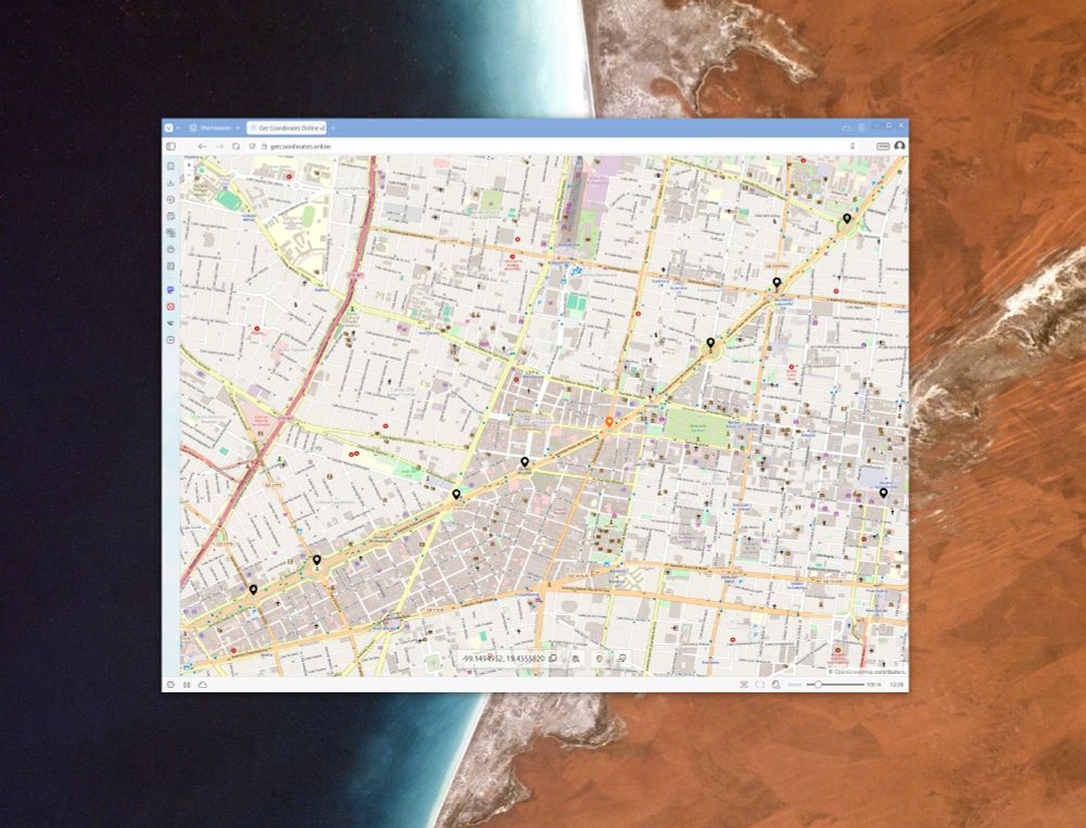 GetCoordinates.online Web GIS app screenshot.