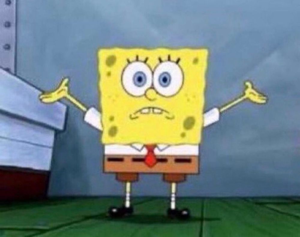 spongebob with his hands in the air and a blank stare