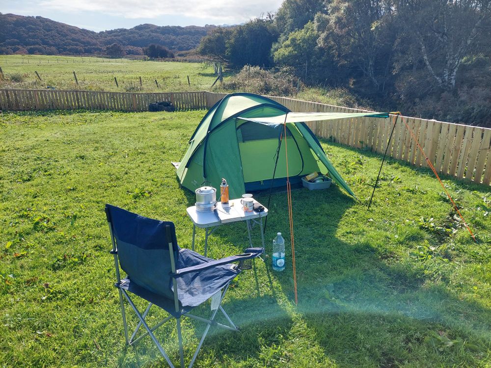 A photo of my campsite at Morar, in the Scottish Highlands.