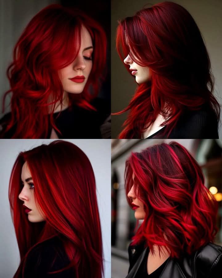 4 pictures of women with red hair and dark roots
