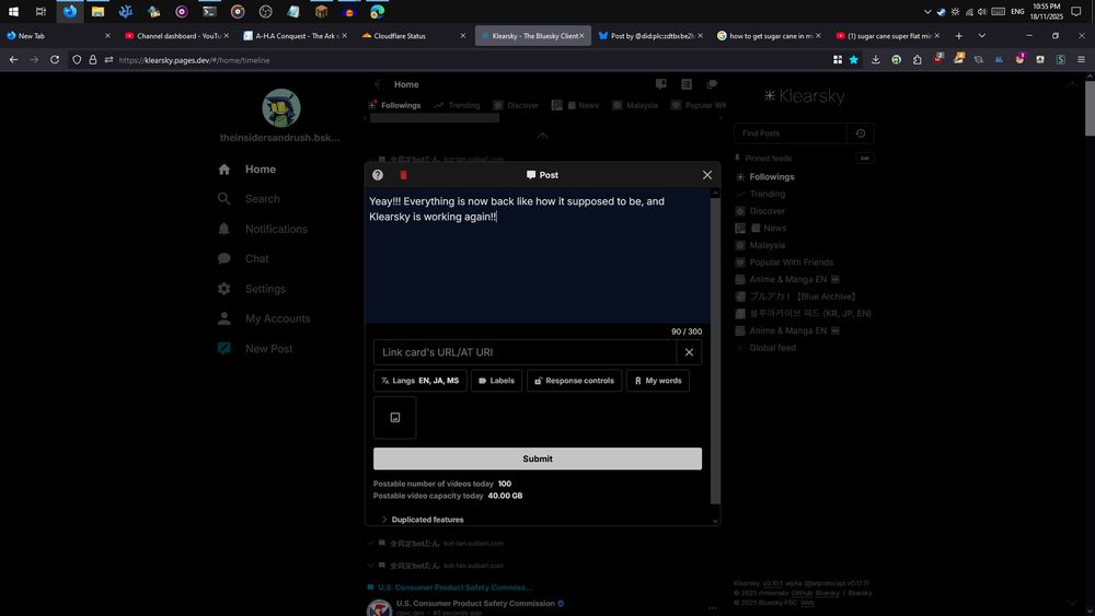 A compost with text "Yeay!!! Everything is now back like how it supposed to be, and Klearsky is working again!!"