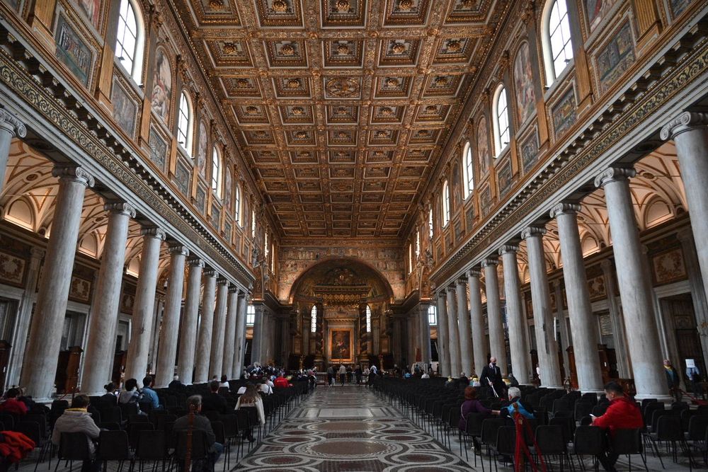 Looking down the central Isle of the navel of Santa Maria Maggiore. 