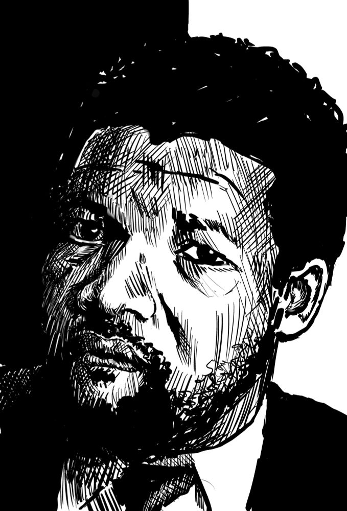 A black and white drawing of young Nelson Mandela drawn on my iPad for the art challenge #proporly