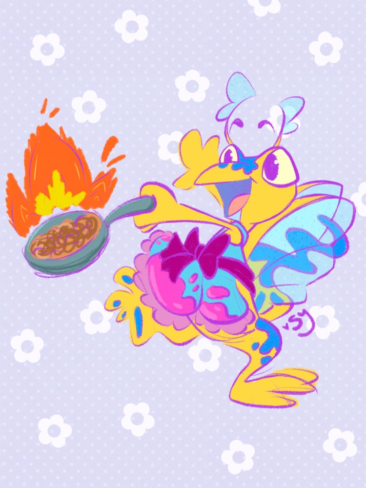 faerie techo from neopets cooking food in a pan