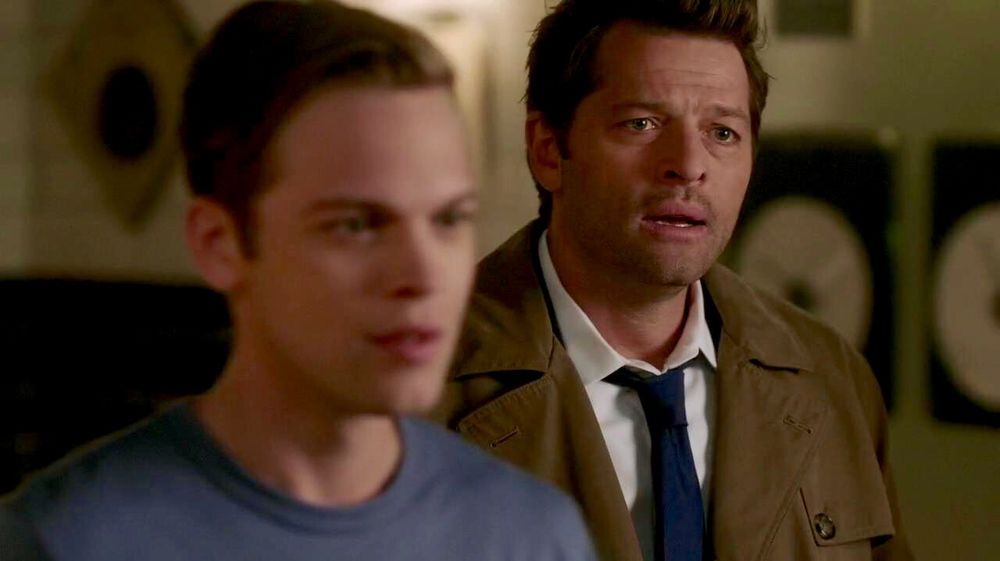 Castiel joins Jack to greet Dean, The Scar. He looks very emotional.