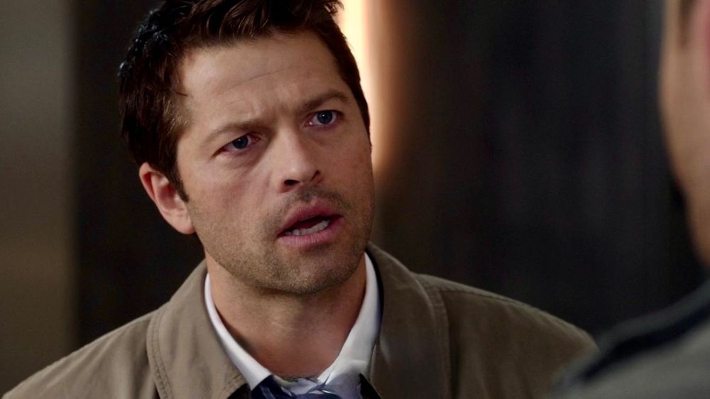Cas having a go at Dean’s lumberjack look, Rock Never Dies. Cas sees no reason to change what he’s wearing. 