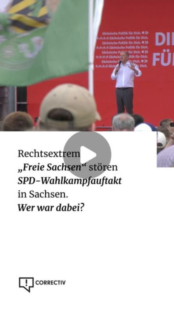 CORRECTIV on Instagram: "„Freie Sachsen“ wollen SPD-Veranstaltung stören

Am 19.07. fand der Wahlkampfauftakt der SPD zur Landtagswahl in Dresden statt. Neben der Spitzenkandidatin Petra Köpping (SPD)...