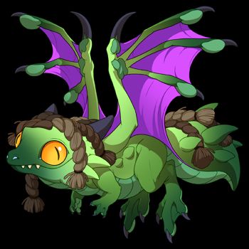 weird, walleyed small cartoon dragon with yarn hair. 