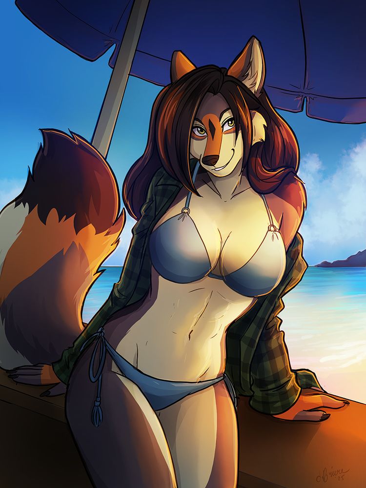 Coyote woman in bikini at the beach