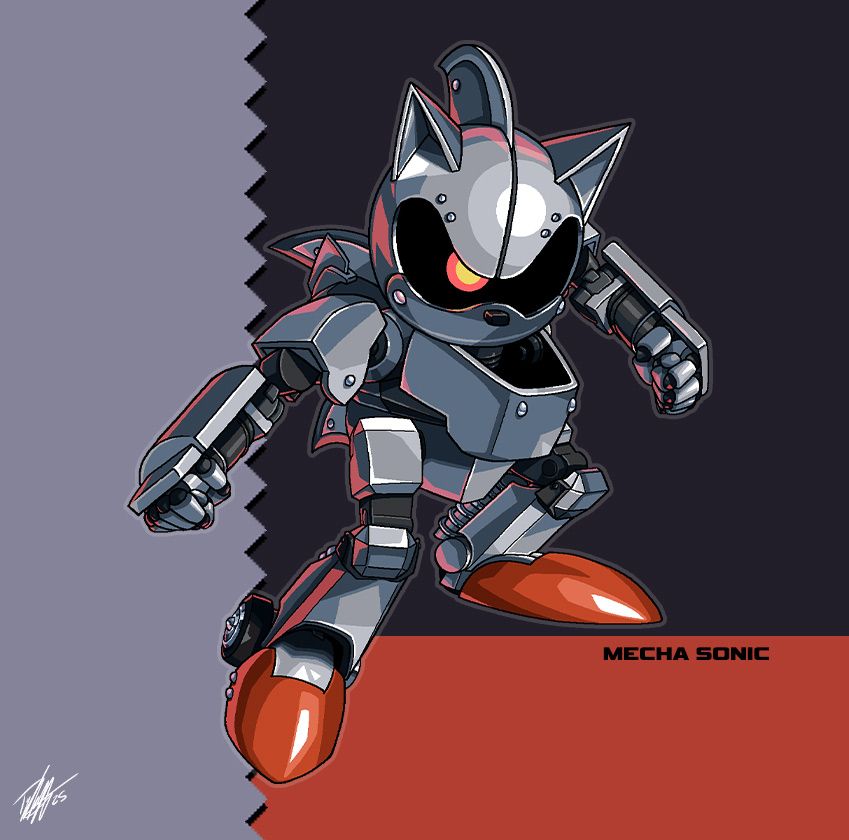 Mecha Sonic with a Sonic 2 title card backdrop
