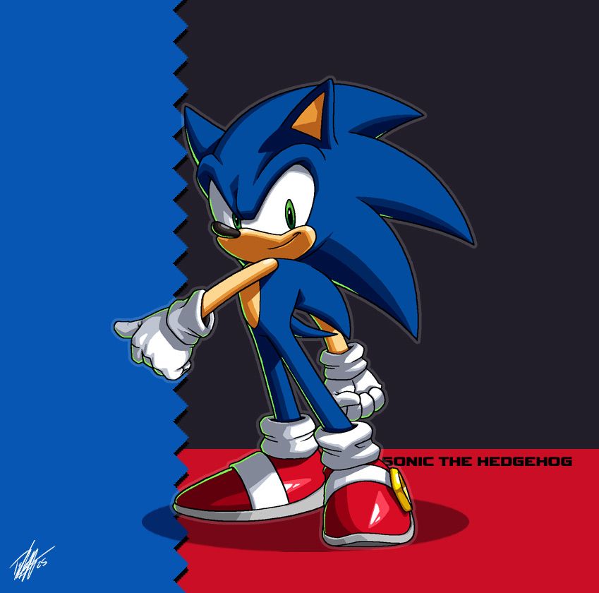 Sonic the Hedgehog with a Sonic 2 level card backdrop
