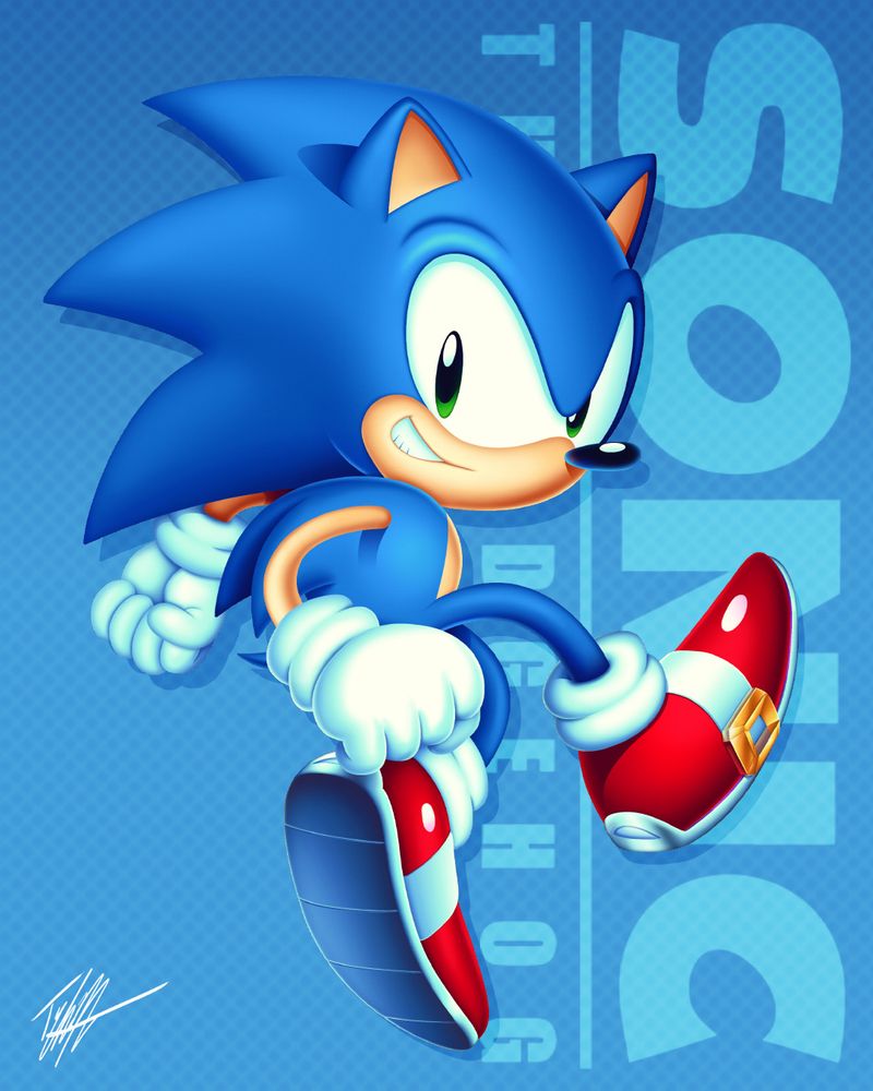 A mix of classic and modern Sonic designs rendered in the airbrush style
