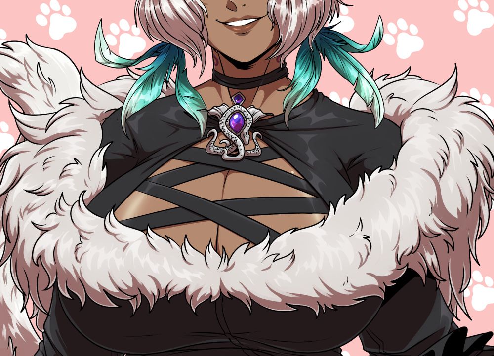 Commission for Lukas of a very well endowed Y'shtola from FFXIV for custom MTG card sleeves. This is a crop of the full image with includes her lowers, but the SFW version of the dress looked a little silly without the NSFW context. She's smiling, confidently, or perhaps, smugly!