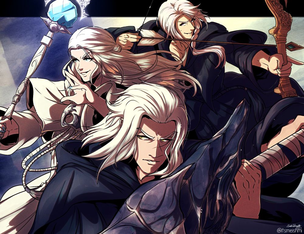Hades, Venat and Hythlodaeus from FFXIV's Endwalker Expansion, ready for battle in the Trust system dungeon