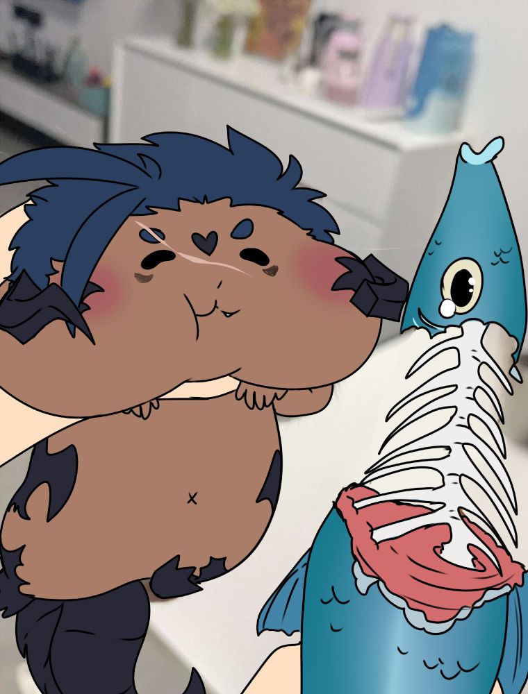 A quick sketch of Finowlly's character Khasar over an amazing picture of a Hamster having stuffed itself with way too much sweet potato