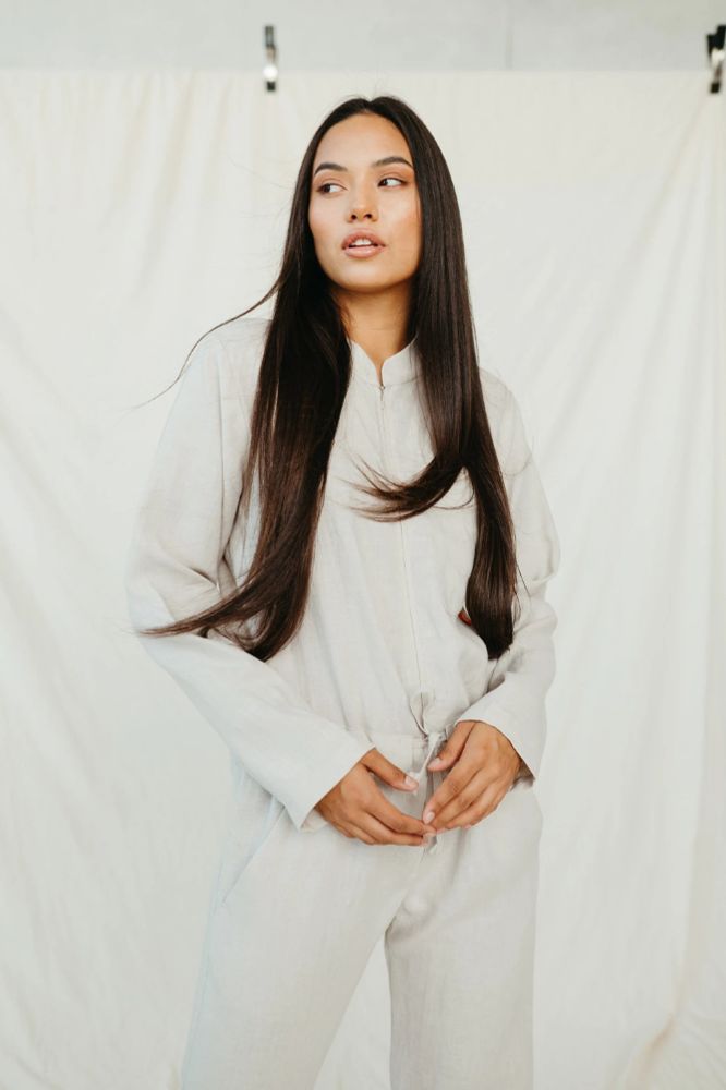 Natural beige linen unisex adult onesie, women jumpsuits, organic and sustainable overall, festival clothing, summer onepiece
