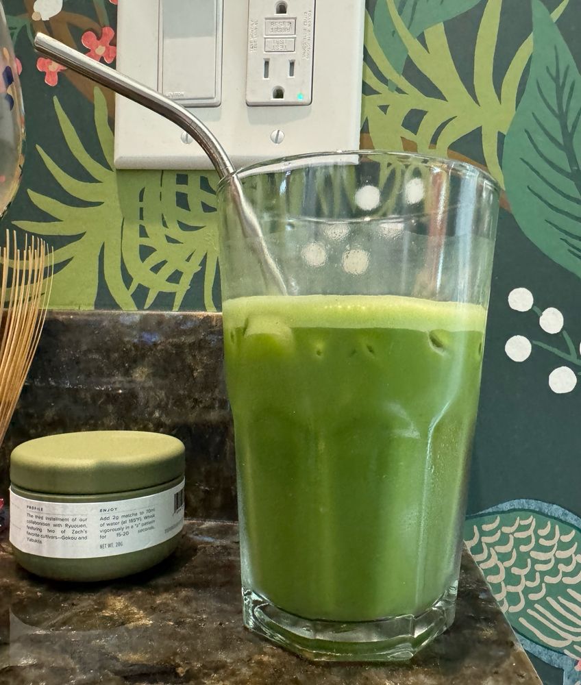 bright green ice matcha mixed