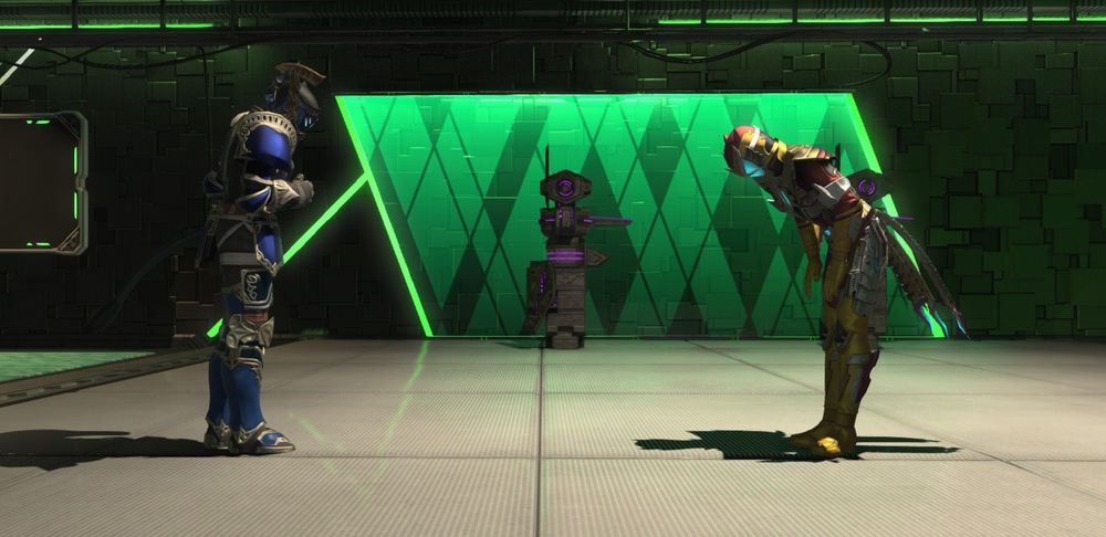 A respectful greeting is given by both warriors. 