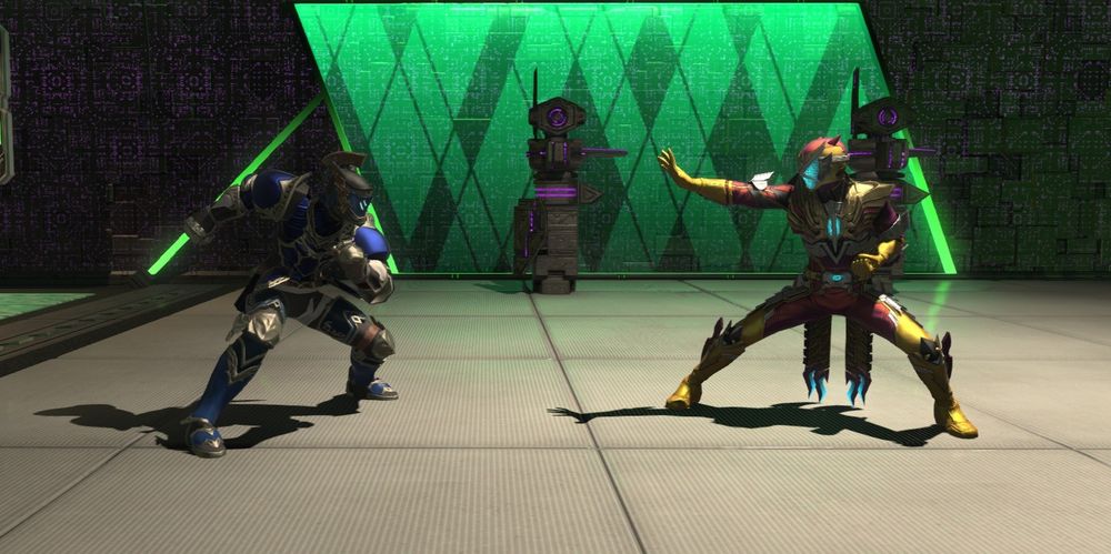 Ready stances are taken, both warriors sizing up the other in preparation.