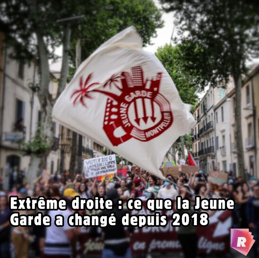 Drapeau de la Jeune Garde Montpellier en manifestation.