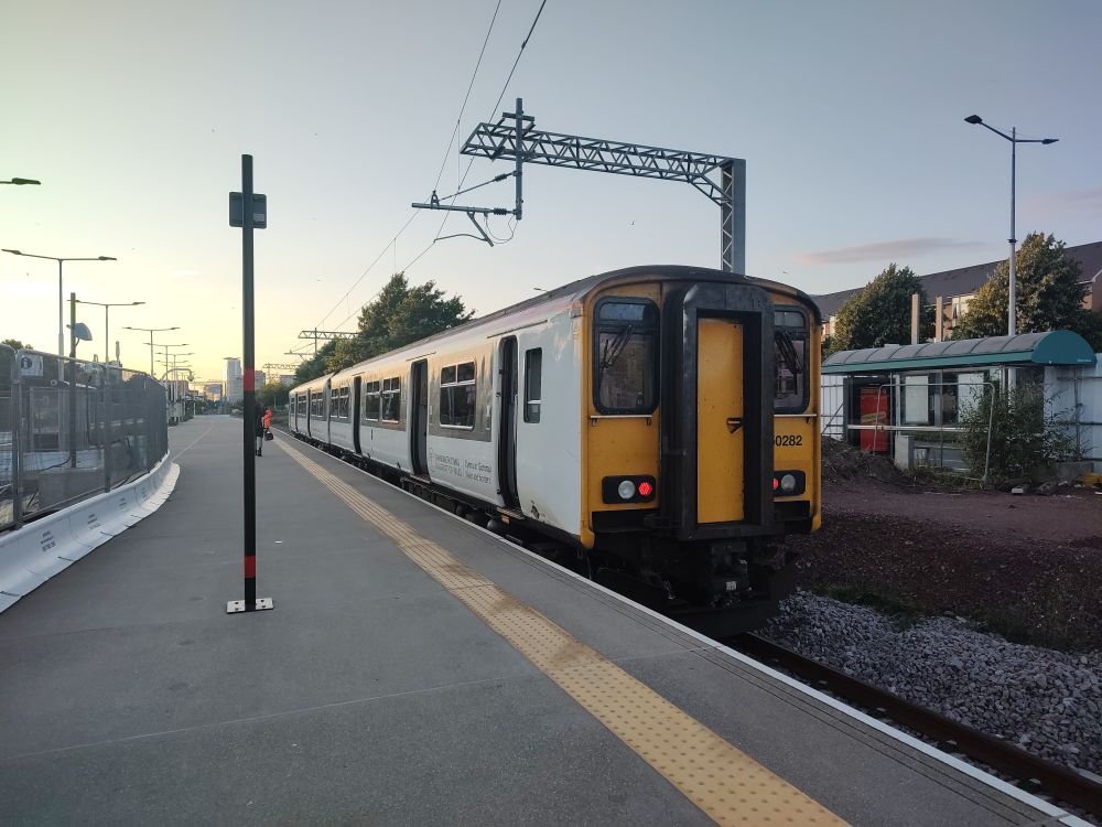A class 150 at the new platforms of Cardiff Bay station.
